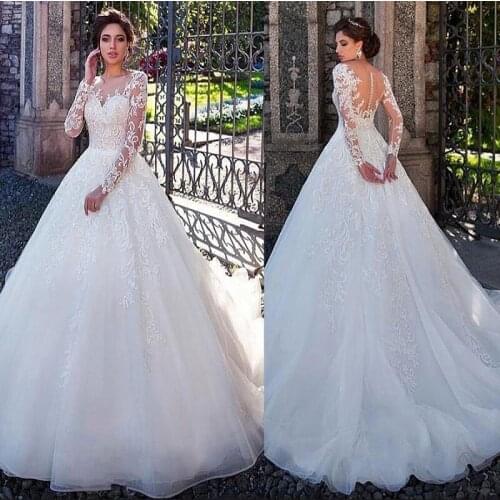 Long Sleeves Lace Appliques Wedding Dresses Bridal Gowns With Zipper Back Custom Made Spring Robe De Mariage Formal Plus Size