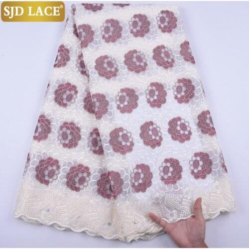 SJD LACE Newest African Dry Lace Fabric With Stones Swiss Voile Lace In Switzerland Tulle Cotton For Nigerian Party Sewing A1991