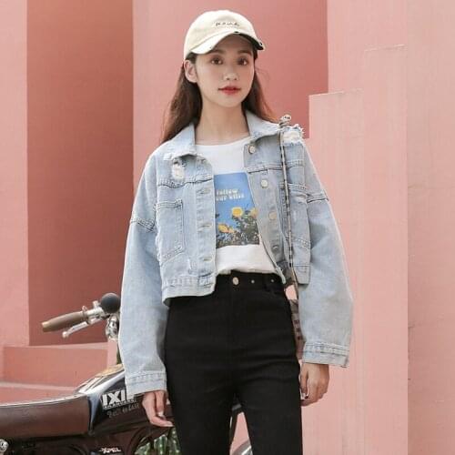 Boyfriend jeans jacket women Oversized Crop womens denim jacket Vintage Casual Loose Coat Women Long Sleeve Womens jacket