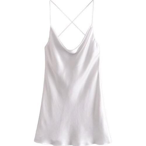 Summer Womens Fashion Smooth Silk Textured Back Cross Sling Dress Short Skirt