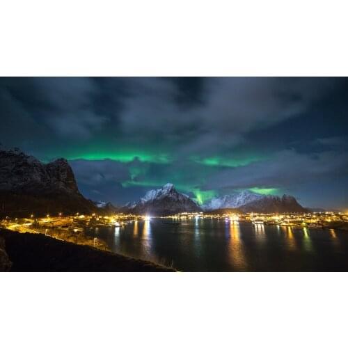 400X300MM night-lofoten-islands-norway-night-sky-city-wallpaper-1 jumbo fridge magnet SFM-0534