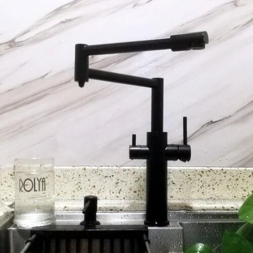 ROLYA New Matte Black Pot Filler With Purified Water Spout 3 Way Water Filter Taps Kitchen Sink Faucet 3 Way Mixer Tap