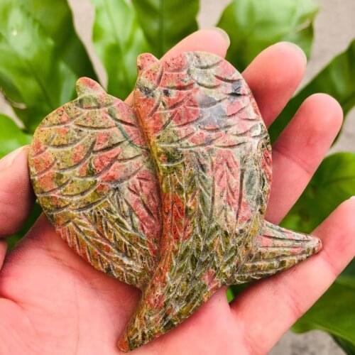 MOKAGY 3 Inch Natural Green Epidote Quartz Stone Crystal Angel Wing 1pc