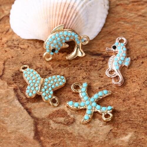 MRHUANG 10pcs/lot Butterfulfly Starfish Dolphin Hippocampus Connector Blue Beads For Braclets Jewelry finding DIY Craft