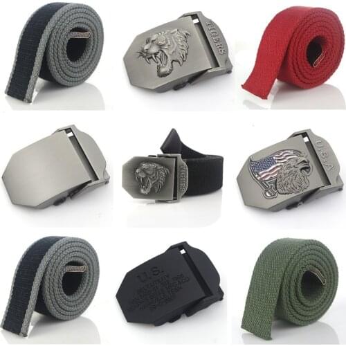 Diy Men Belt Canvas Belts Long Strap & Alloy Buckle Skull Animal Letter Casual Style Jeans Accessories Metal Buckle White Belt