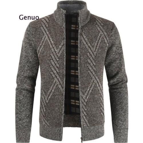2020 Autumn Winter Mens Sweater Casual Stand Collar Thick Cardigan Men Fashion Warm Sweater Coats Men