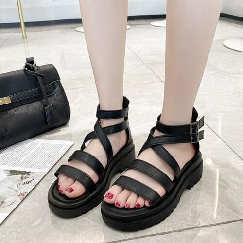 2021 Summer New Large Size Womens Shoes Casual Roman High-Top Beach Shoe With A British Style Hollow Platform Sandals