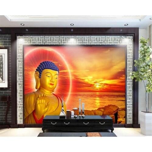 Custom 3d photo wallpaper HD Buddha statue Buddha sea sunset background wall temple fair decoration painting обои 3д для стен