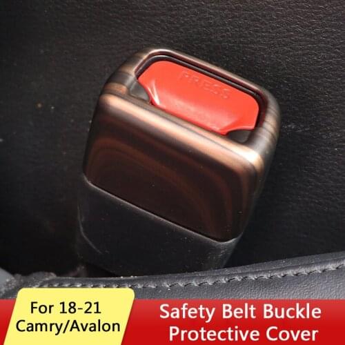 QHCP Car Seat Belt Buckle Safety Protective Cover Stickers ABS Wood Grain For Toyota Camry Avalon 2018-2021 Interior Accessories