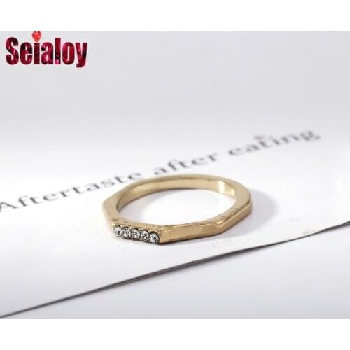 Seialoy Simple Golden Polygon Rings For Women Men Girls Friendship Stackable Ring Couple Wedding Engagement Jewelry Gift