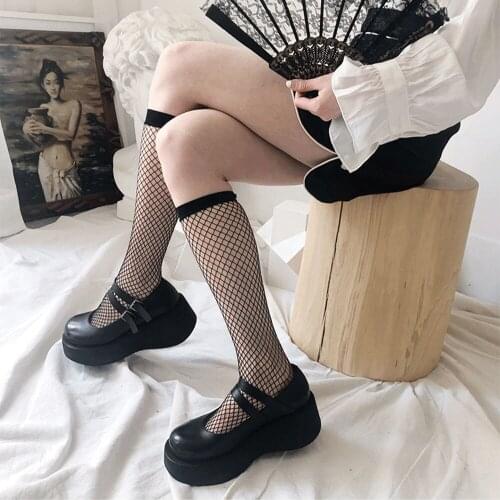 Sexy Fishnet Socks Lace Lolita Style Black Stockings Women Calcetines Knee Socks Designer Harajuku Compression Dames Sokken