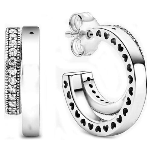 2020 New Free Shipping Authentic 925 Sterling Silver Pave Double Hoop Earrings For Original Women DIY Jewelry Rose S925 Earring