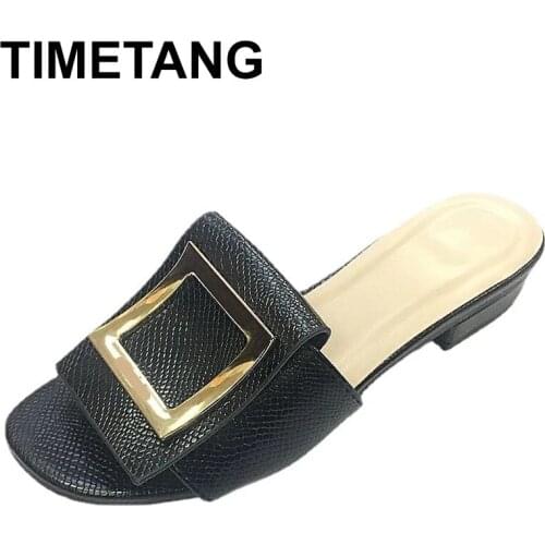 TIMETANGBig Size Shoes Woman 2021 Low Slippers Soft Rivet Luxury Slides Comfort Flat Designer Basic Hoof Heels Casual Scandals