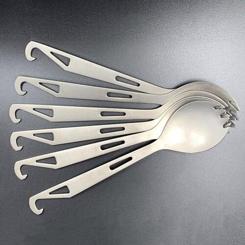 2 In 1 Outdoor Titanium Spoon Camping Tableware Bottle Opener Picnic Dinner Titanium Spork Fork for Travel Backpacking