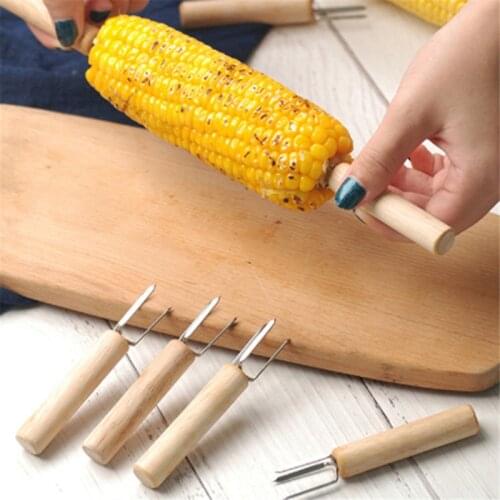 BBQ Corn Forks Food Forks Corn Roast Needle Corn Plug Barbecue Beef Sausage Fruit Wood Handle Fork