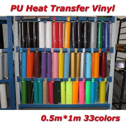 Free shipping 1Yard PU Heat transfer vinyl for T-shirts from 33 Colors for Cutter Plotter Video sticky ironon press film