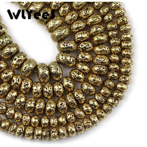 WLYeeS DIY Antique Gold Volcanic Lava Beads 6 8 10mm Flat Round Natural Stone Spacer Loose beads for Jewelry Bracelet Making