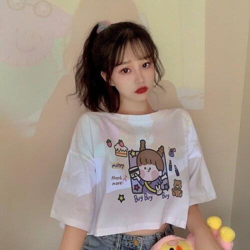 Japanese Kawaii Crop Top Women T Shirt Summer Short Sleeve Tshirt Harajuku Clothing Cute Clothes for Teenage Girl Tee Croptop