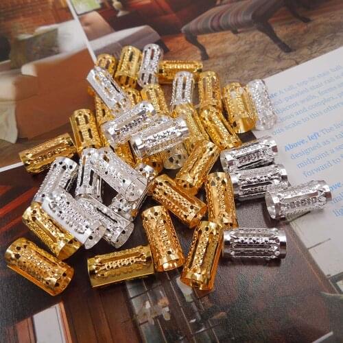 60Pcs gold 16/8mm Plated hair braid dread dreadlock beads adjustable cuff clip 8mm hole clip+3pcs free hair styling diy