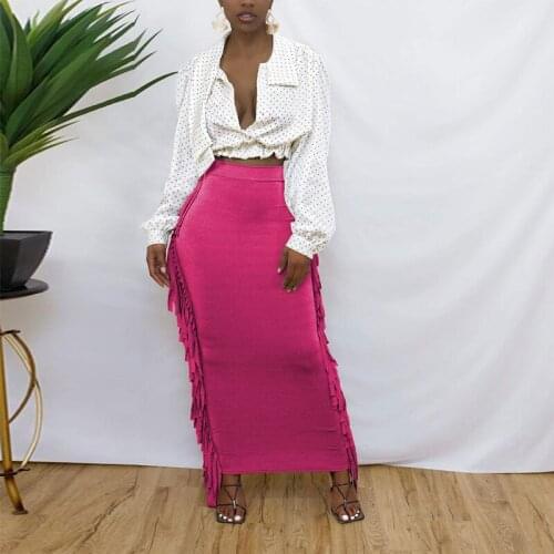 Women Y2k Clothes Vintage Streetwear Birthday Party Cute Long Skirt Sexy Tassel Bodycon Maxi Skirt Summer Outfits