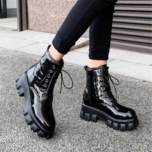 PXELENA Autumn Winter Shoes Women Boots Chunky High Heels Platform Combat Punk Rock Gothic Motorcycle Botas Large Size 45