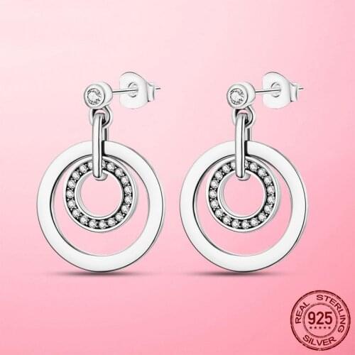 Summer Classical 100% 925 Sterling Silver Original Simple Circle Stud Earrings For Women Clear CZ Wedding S925 Fashion Jewelry