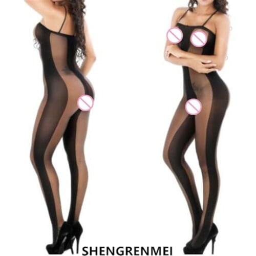 SHENGRENMEI 2019 Stripes Lingerie Women Teddies Sexy Underwear Nylon Bodystockings Erotic Costumes Bodysuits Mujeres Nightwear