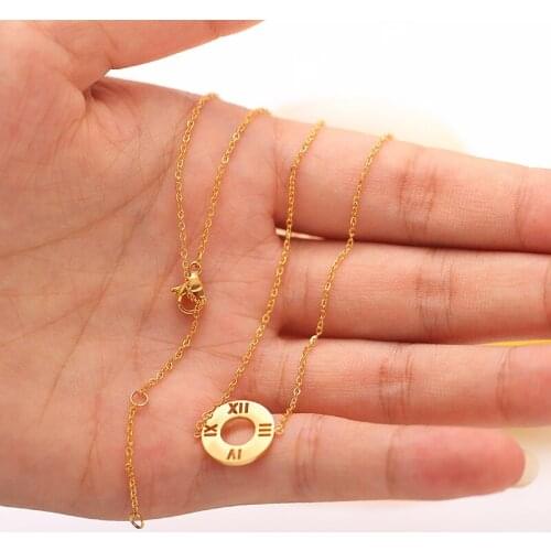 PROMOTION Top Quality girl Necklace Pendant Gold Stainless Steel Necklace Roman Numeral Hollow Jewelry Female