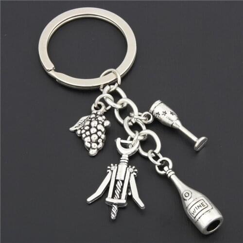 1pc Red Wine Charms Keyring Grape Charms With Wine Opener Keychain Womens Jewelry Key Chains E1632