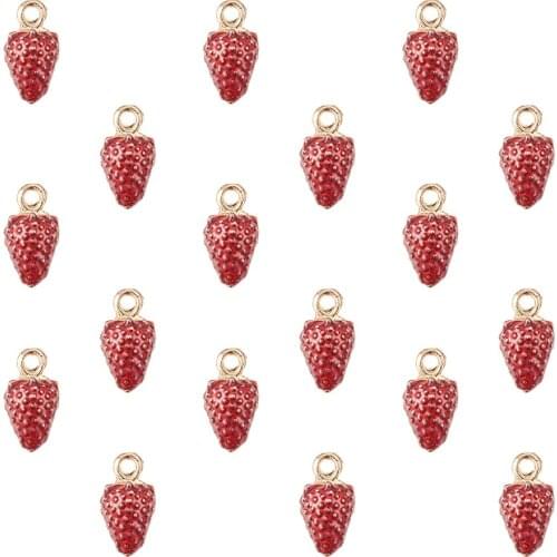 100Pcs Enamel Fruit Strawberry Charms Beads Light Gold Plated Pendants For Jewelry Making Earring Necklace Bracelet Accessories