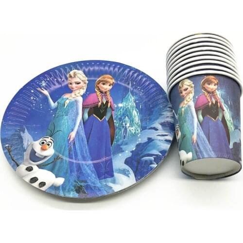 20Pcs Disney Frozen Movie Theme Kids Birthday Party Disposable Tableware Sets Paper Cup Plate Girls Party Decoration Supplies
