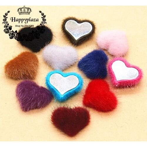 20pcs Hairy Fabric Covered Heart Buttons Home Garden Flatback Cabochon Crafts Scrapbooking DIY