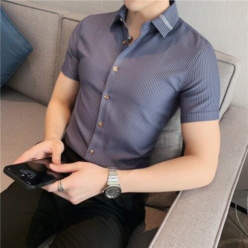 2021 Summer Casual Shirt Men Short Sleeve Formal Business Dress Shirts High Quality Office Social Party Blouse Camisa Masculina