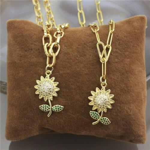 5pcs/lot Fashion cz pendant necklace,dainty cz flower pendant necklace,wholesale paper clip link flower pendant chain
