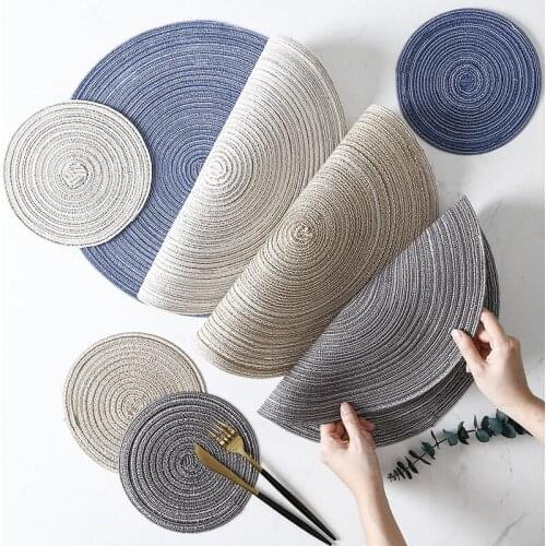 6pcs/set Round Ramie Insulation Pad Solid Placemats Linen Non Slip Table Mats Kitchen Accessories Decoration Home Pad Coaster