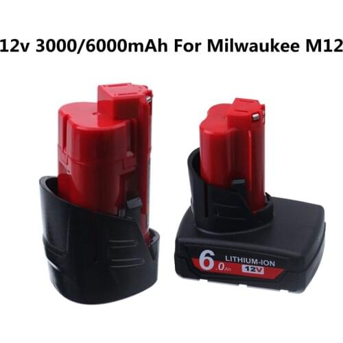 12V 6.0Ah Rechargeable 3000mAh Battery for Milwaukee M12 XC Cordless Tools 48-11-2402 48-11-2411 batteries 48-11-2401 MIL-12A-LI