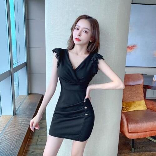 ZB4600 new summer 2021 women fashion temperament V collar corrugated edge sexy package hip dress cheap wholesale