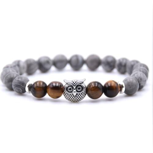 8mm Natural Beaded Owl Bracelet Mens Tiger Eye Bracelet Bracelet Black White Natural Lava Beaded Small Jewelry Mens Jewelry