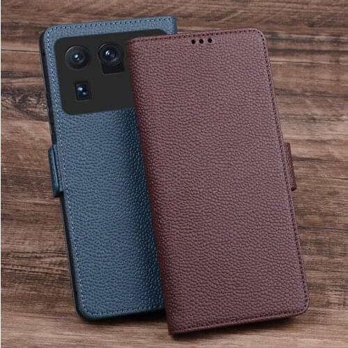 Hot New Luxury Lich Genuine Leather Flip Phone Case For Xiaomi Mi 11 Mi11 Ultra Real Cowhide Leather Shell Full Cover Pocket Bag