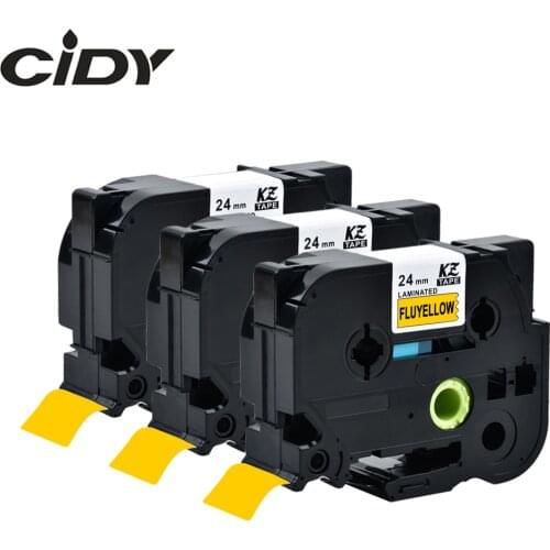 CIDY 24MM Black on Fluorescent yellow TZE C51 TZ C51 TZE-C51 TZ-C51 Laminated Label Tape Compatible For Brother Printers
