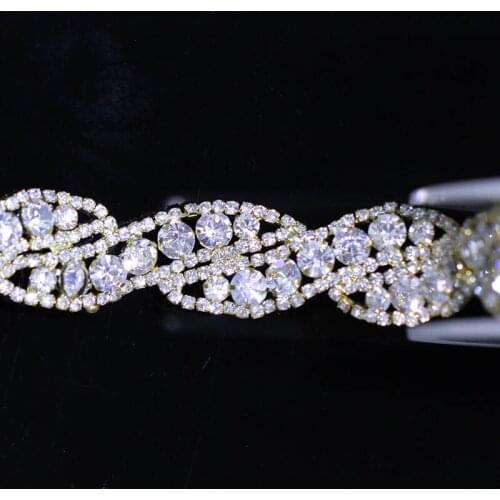 Cusack 1 yard 2 cm Silver Leaves Crystal Rhinestones Trim Chain Applique Sew on Wedding Dresses
