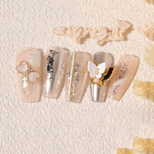 2021 Vivid Nail Art Diamond Double Layer 3D Butterfly Metal Zircon Love Pearl Bowknot Chain Pendant Exquisite Nail Jewelry