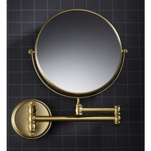 Double-sided Nordic bathroom mirror one side Triple magnifying brass gold magnifying glass beautiful use wall-mounted bathroom b