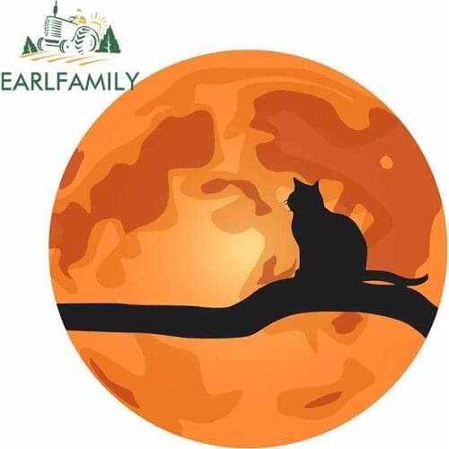 EARLFAMILY 13cm x 12.8cm for Orange Lunar and Cat Car Sticker Funny Graphics Bumper Windows Windshield RV VAN Decoration Decal