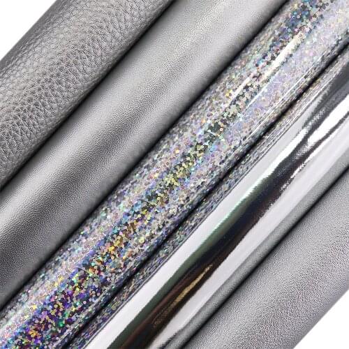 30x134cm Roll Silver Smooth Mirror Litchi Lychee Faux Leather Fabric Synthetic Artificia For Handbags Decoration HM007