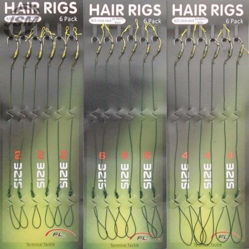 JSM 18pcs Carp Fishing Hair Rigs Green Coated Braided Thread Loop 8245 Curve Shank Hook Boilies Carp Rigs Carp Fishing Tackles