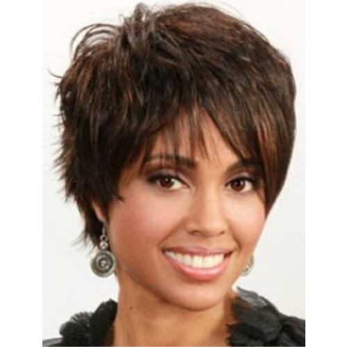10" Short Straight Dark Brown Side Bangs Capless 100% Real Human Hair Wigs for Women