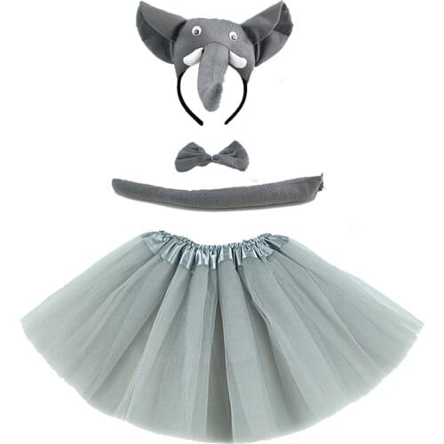 Elephant Costume Set Animal Ears Tail Bow Tie Tutu Skirt Animal Fancy Costume Kit Accessories for Kids Adult Teens Halloween