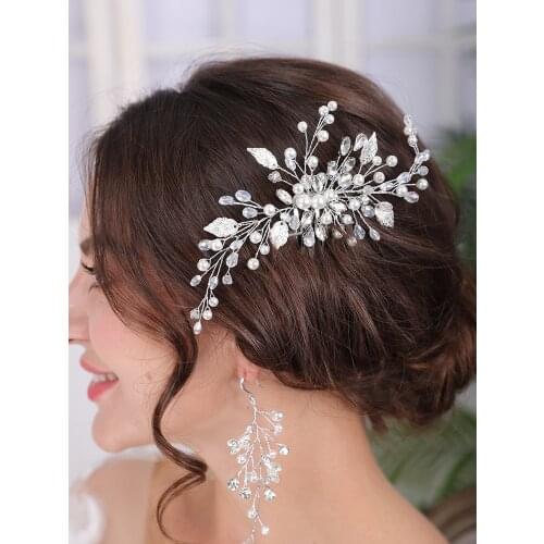 Trendy Crystal Pearl Silver Hair Comb Bridal Hair Ornaments Bride to be Headpieces Prom Party Women Wedding Accessories For Hair
