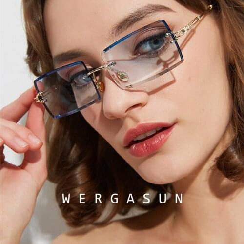 WERGASUN Fashion Popular Rimless Rectangle Sunglasses Women Men Shades Alloy Glasses UV400 Oculos De Sol